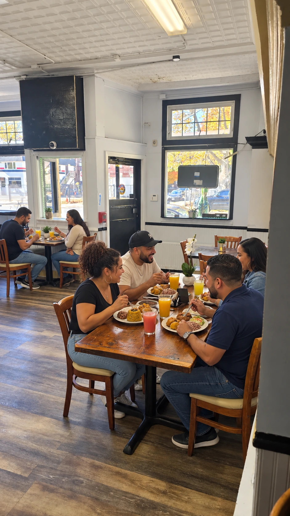 Escena ilustrativa del comedor con personas añadidas con IA
