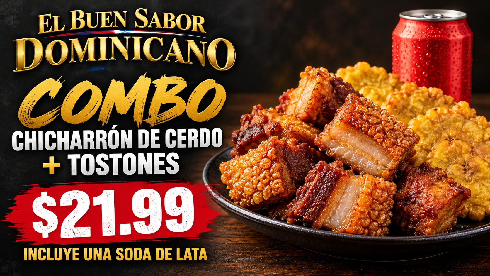 Anuncio de Chicharrón de cerdo con tostones